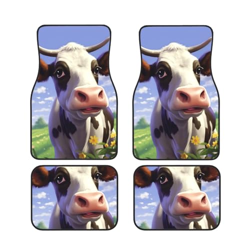 Juego de 4 alfombrillas antideslizantes con estampado de vaca para piso delantero y trasero, protector de pie de coche resistente para SUV, furgonetas, camiones, accesorios de coche
