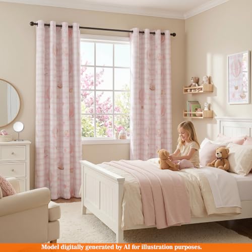 Image of MYSKY HOME Girls Pink Nursery Blackout Curtains Plaid Curtains 84 Inch Length 2 Panels Set Cute Patterns Grommet Window Treatments Thermal Insulated for Kids Girls Bedroom Living Room, Each Panel 52 inchW