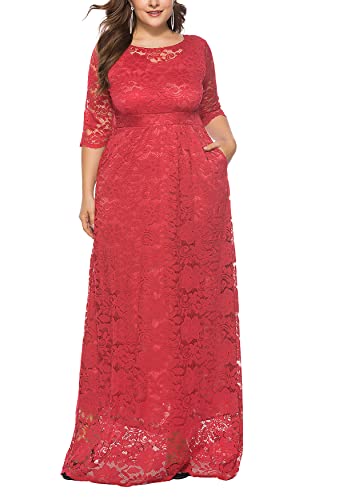 Image of Eternatastic Women's Floral Lace 2 /3 Sleeves Maxi Dress Plus Size Evening Party Dresses
