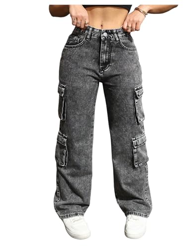 SOLY HUX Women's Cargo Jeans Y2k Straight Leg Casual Denim Pants with Pocket Streetwear