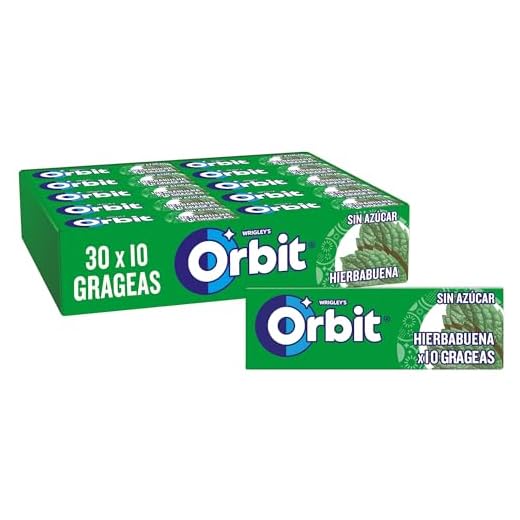 Orbit Chicles Sin Azúcar Sabor Hierbabuena, Fresco, Intenso y de Larga Duración en formato Gragea (30 x 10 chicles)