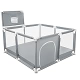 Laufstall Baby Faltbar,laufgitter Baby Mit Matratze for Includes 50 Balls, Easy to Clean (Dunkelgrau)