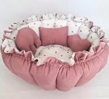 2in1 Spielmatte/Babynest dunkel altrosa goldene Herze