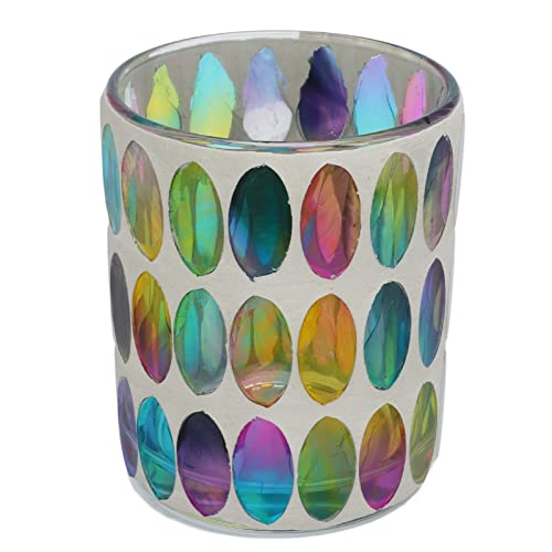 Mosaic Tea Light Candle Holder, Glass Votive Candle Holder Centerpiece Colorful Glass Mosaic Style Vivid Luster Glass Candle Holder for Bedroom Office Bar