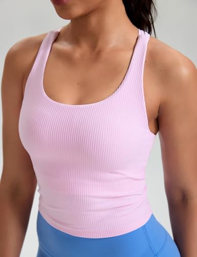 Image of HeyNuts Zeal Bras Longline Ribbed Medium Support Sports Bras, Crisscross Back Tank Tops with Removable Pads A-D Cups