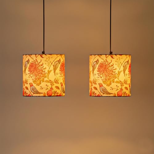 Image of ExclusiveLane 'Chirping Birds' Pendant Hanging Lights for Living Room (Set of 2, 8.1 Inch, Cotton Wrapped Over Polyvinyl) |Pendant Lights for Ceiling Lights for Living Room Hanging Lamps for Bedroom