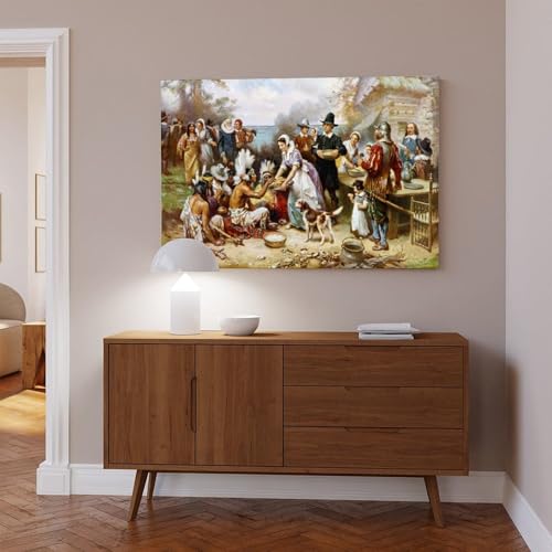 Impression sur toile The Pilgrims First Thanksgiving cadre suspendu bureau - 6