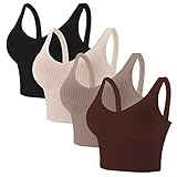 Eleplus 4 Pieces Comfy Cami Bra for Women Crop Top Yoga Bralette Longline Padded Lounge Bra Pack of 4 (color3, Large-X-Large)