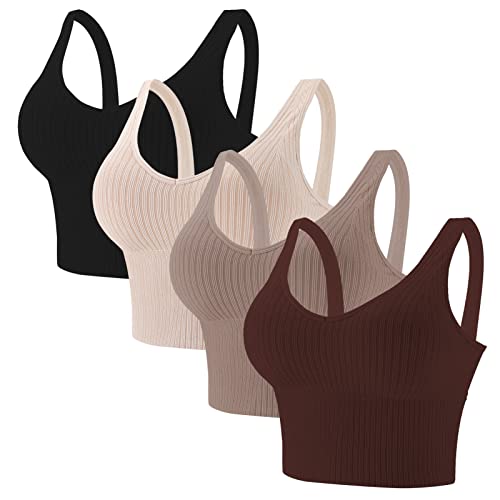Eleplus 4 Pieces Comfy Cami Bra for Women Crop Top Yoga Bralette Longline Padded Lounge Bra Pack of 4 (color3, Small-Medium)