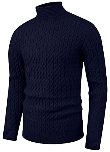 Sailwind Pull à col roulé pour homme - Tricot torsadé - Coupe ajustée - Couleur unie, AA - Bleu marine, S Cover
