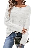 Tulsizjy White Sweaters for Women Boat Neck Long Sleeve Sweater Top Dressy Casual Pointelle Spring Fall Knit Tops XL