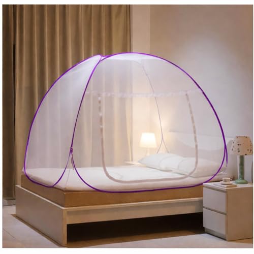 Image of Double Bed Mosquito Net /Machhardani 6.5 x 6.5 Feet with Foldable Steel Frame | Polyester Adults Mosquito Net for Family Sleeping | High Durability, Foldable, Tent Shape Mosquito Net