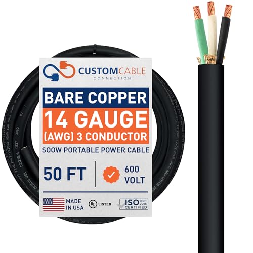 Cable 14/3 SOOW industrial de 14 AWG trifásico de 600V de aislamiento de 50 pies
