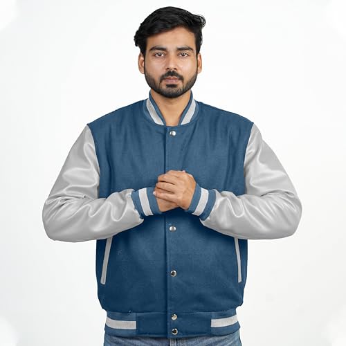 Image of Men's Fashion Varsity Jacket Causal Slim Fit Wool Letterman Baseball Bomber Jackets