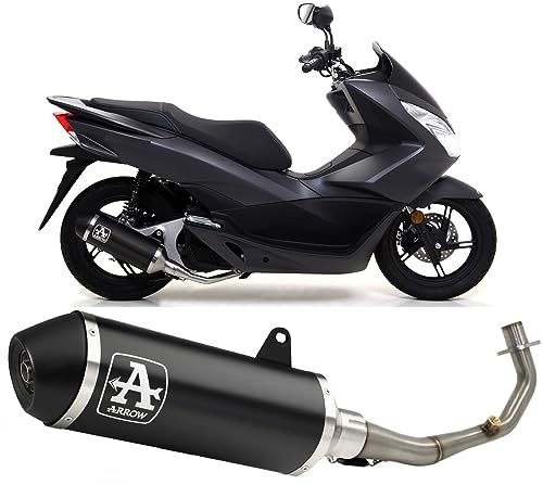 arrow 53519ann+53066mi, silenciador con colectores, sistema completo homologado open urban aluminio negro negro, compatible con moto honda pcx 125 2012 2013 2014 2015 2016 mototopgun