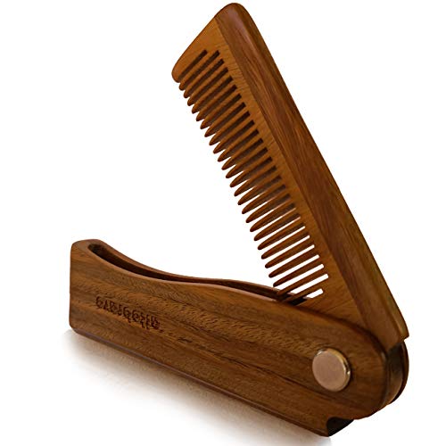 Folding Wooden Comb by altobravo - Men's Hair, Beard, and Mustache Styling Comb - Heavy Duty Sandal Wood Comb Pocket Sized for Daily Grooming - Great with beard oils and balms