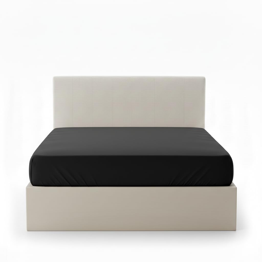 AL NAZ 100% Egyptian Cotton Fitted Sheet Premium Quality with Elasticated Edges Machine Washable Fitted Bed Sheet 30 CM 200 Thread Count (Black, Super King)