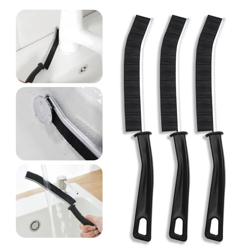 Hartborsten Eckenreinigungsbürste, Premium Spaltreinigungsbürste Fugenbürste Bad, Reinigungsbürste für Tiefenreinigung von Toilette, Fliesenböden Küche Badezimmer, Waschbecken (3 Stücke, Schwarz)