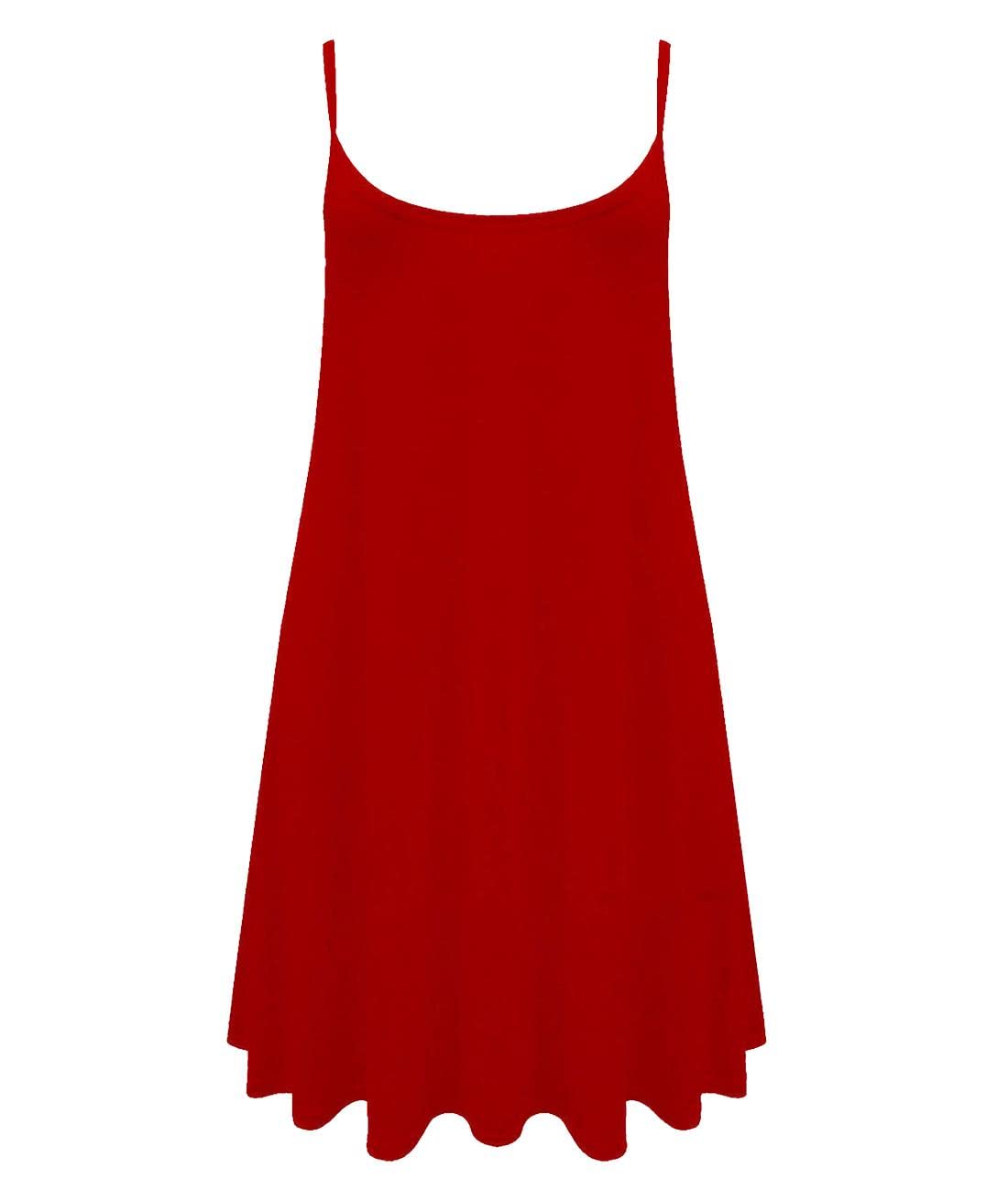 Riddled With Style Women's Red Sleeveless Long Cami Plain Strappy Swing Dress And Cami Swint Vest Top