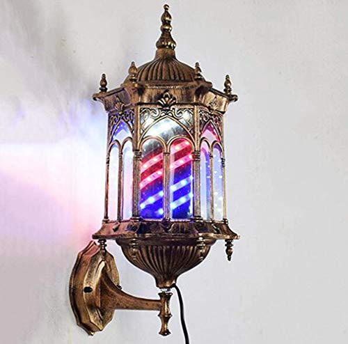 EOVL Poste De Barbero Luminoso De Exteriores Poste De Peluqueria Barber Pole Led Giratorio Para Peluquería Salón Tienda Firmar Pared- Montado Lámpara - Rojo Azul Y Blanco Pequeño 49