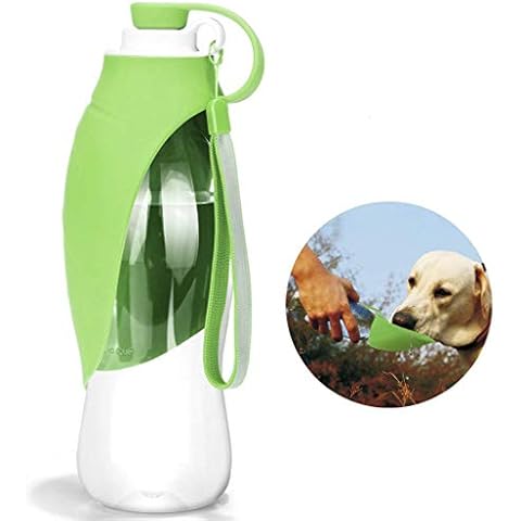 HJHY Portable Pet Water Bottle, Reversible & Lightweight Travel Water Dispenser for Dogs or Cats, Made of Food-Grade Silicone Puppy Water Bottle (20 Oz) (Green) Cover