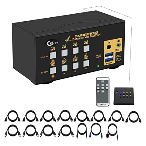 CKLau USB 3.0 4x2 Matrix Dual Monitor KVM HDMI Switch 4K@60Hz with Audio and Cables, Keyboard Video Mouse Switch Support EDID, HDMI 2.0, HDR 10 Cover