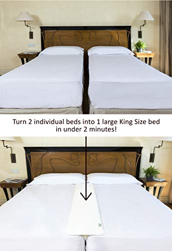 Image of Bed Bridge Twin to King by Insieme - 12 x77 Split King Gap Filler for Adjustable Bed, Twin to King Converter, Hypoallergenic White Fabric, Thin & Strapless