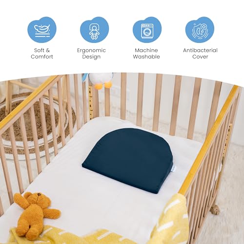 Image of Cherilo C Shaped Elevated Wedge Pillow for Baby Crib & Mattress, Helps to Elevate Baby for Acid Reflux, Colic, GERD, Heat Burn & Vomiting | 15 inch x 12 inch x 3 inch | - with Removable Velvet Cover - Navy Blue