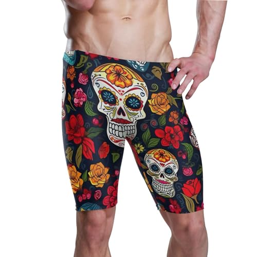 Sugar Skull Skeleton Gothic Flowers Men's Swim Jammers Swimsuit M B0400585