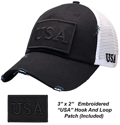 Image of Antourage American Flag Unconstructed Unisex Mesh Snapback Baseball Hat Cap for Men and Women +2 Patriotic Patches Included