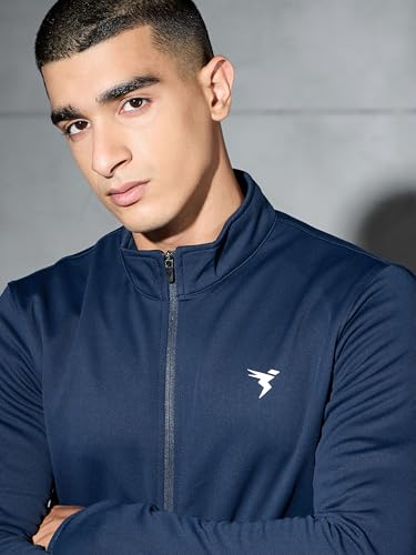 Image of TECHNOSPORT Men Polyester Slim Fit Solid Mock Neck Jacket with Elasto Plus, SPF50+ for Sports and Regular Use