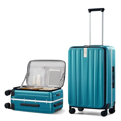 Image of Hanke 16 20 24 26 Inch Carry On Suitcase PC Hardshell Luggage Top Open Aluminum Frame Rolling Suitcases with Wheels Travel Luggage for Womem Men, Caribbean Blue, 24 Inch