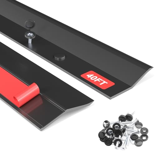 Jobon Garage Door Seal Top and Sides - 40FT TPE Garage Door Weather Stripping Kit, Flexible Side Seal for Blocking Drafts Rain Dust & Rodents, Easy Installation for DIY Homeowners, Black