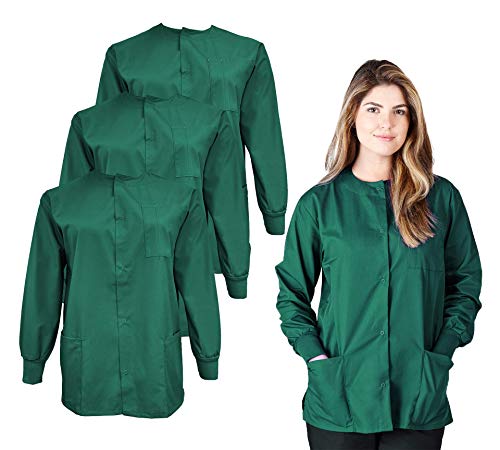 Natural Uniforms Women's Scrub Warm Up Jacket Pack of 3 Set (2X-Large, True Hunter Green)
