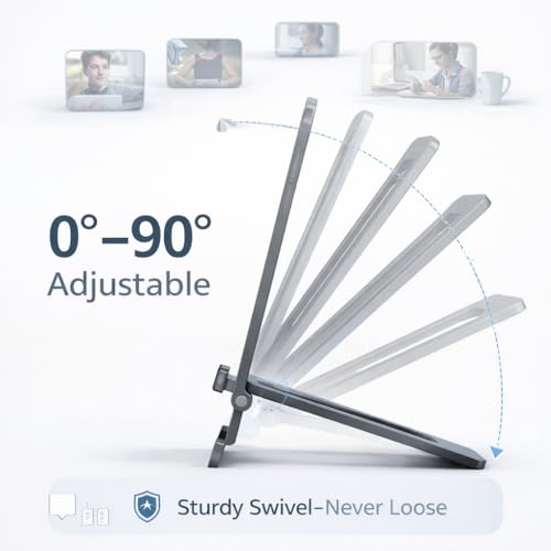 Image of Mizi Aluminium Phone Stand for Desk, Foldable Adjustable Cell Phone Holder, Portable Travel & Office Accessory Compatible with iPhone 17 16 15 14 13 Pro Max, Samsung S25 S24 S23 Ultra, Kindle - Grey