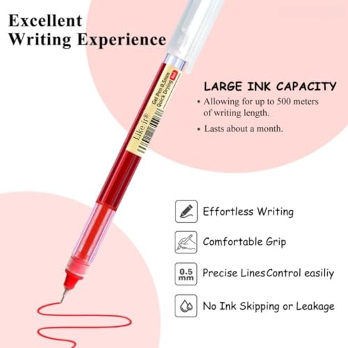 Image of like it Red 0.5mm Roller Pen Color ink Straight Liquid Rollerball Gel Pen for School Office Stationery Pack of 12 (Red)