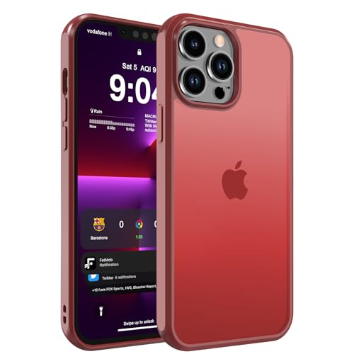 DEERLAMN Matte Case for iPhone 14 Pro 6.1-Inch [Anti-Fingerprint] Drop Protection Shockproof Translucent Frosted Hard Back Slim Phone Cover Red