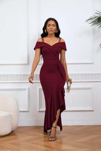 Image of FairyLove Women's One Shoulder Sleeveless Formal Ruched Bodycon Fashion Dress Belted Cocktail Dresses