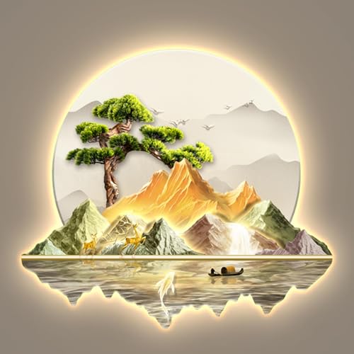 Cuadro LED 3D de Montaña y Agua F 84 * 100 con Iluminación Integrada para Pasillos y Salones