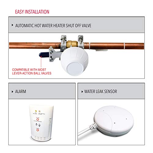 Myguard Automatic Hot Water Heater Shut Off System And Water Leak Alarm And Detector, Quality Design And Material, Easy Installation, Compatible With Most Lever Action Ball Valves #TOP2