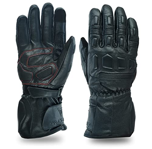 Premium Goatskin Leather Motorcycle, Biker, Riding, Cruising, Motorbike Gloves for Men and Women (Large)