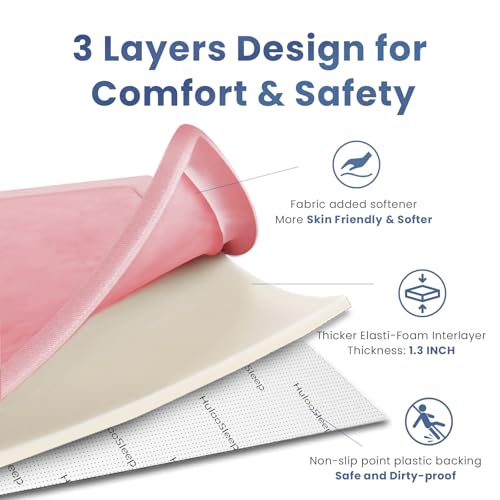Image of Huloo Sleep Ultra Soft Baby Play Mat for Floor,1.3 inch Thick Elasti-Foam 47x47 Play Mat for Playpen,Water-Repellent Coral Velvet for Tummy Time, Non-Slip Backing Safe for Toddlers & Infants(Pink)