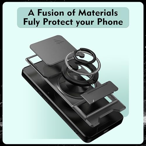 Image of V-TAN Heavy Duty Back Cover Compatible with Google Pixel 9 Pro XL 5G, TPU, Military Drop Protection with Sliding Camera Cover, Finger Rotating Ring Kickstand, Scratch Resistant Shockproof-Black