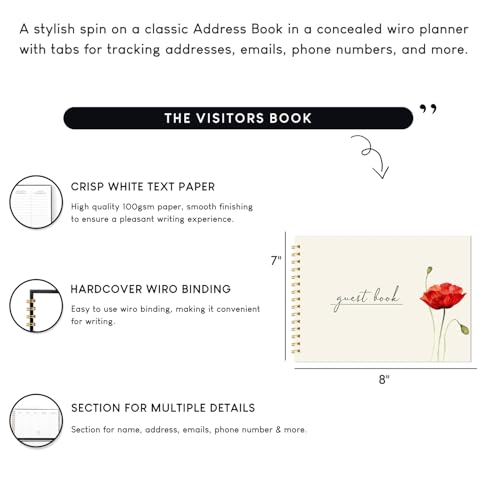 Image of Visitor Book - 8 x 12 Inches | Wiro Bound Guest Register for Hotels, Offices, Exhibitions, Boutiques & Business Use | Medium Size Visitor Log Book for Reception & Front Desk