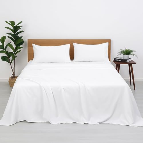 Image of Blue Strip Polycotton Bedsheet, King 108x108 (Pure White) | Hotel Quality | Soft, Breathable & Colourfast | Wrinkle Resistant | Machine Washable | Pillow Covers Included