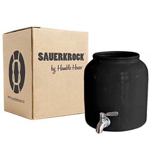 Humble House SAUERKROCK TAP Kombucha Crock with Stainless Steel Spigot - 5 Liter (1.3 Gallon) Ceramic Jar in Classic Black for Continuous Brewing