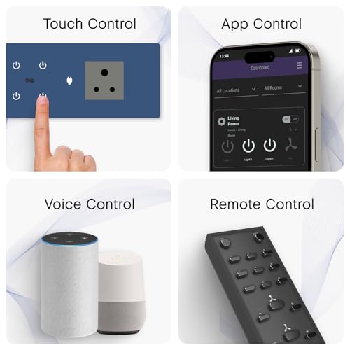Image of IOTICS Smart Wifi Switch Board: 6 x Switch & 1 x Smart Plug Module. Touch Control, Remote, App Control. Voice Control with Alexa & Assistant. Smart Touch Switch For Home Automation (Blue)