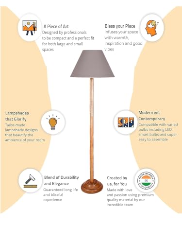 Image of Devansh Grey Cotton Conical Shade with Wood Floor lamp for Decoration /Office /Home /Gifting /Study .-(14x14x58.7 Inches)