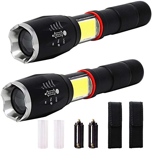 2 Pack Led Tactical Cob Flashlight with Holster and Magnetic Base - High Lumen, Zoomable, Water Resistant - Best Camping, Outdoor, Emergency, Everyday Flashlights, Father Gift Set