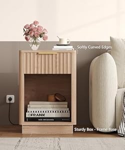 Akxomel Fluted Nightstand Bedside Table with Charging Station Oak — photo 4 of 6